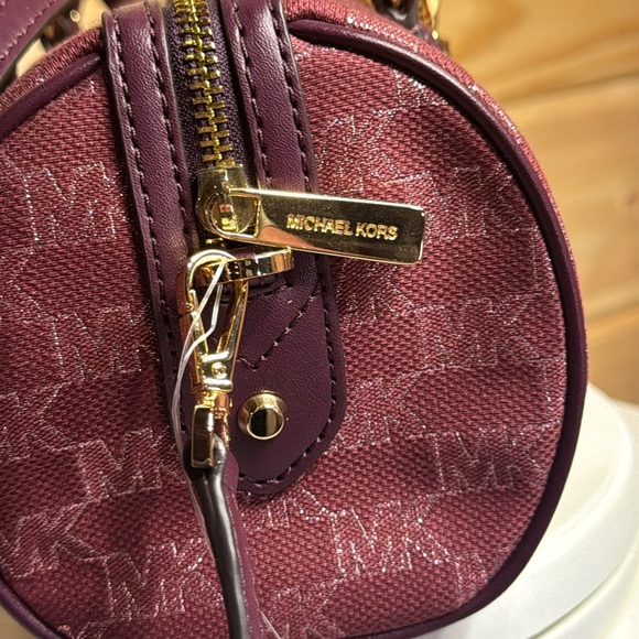 Michael Kors Zooey Medium Barrel Messenger Bag Mulberry Jacquard - Picture 13 of 16